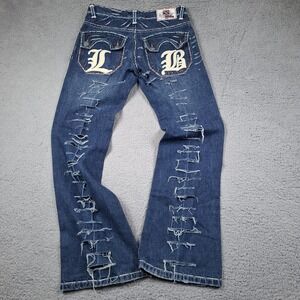Laguna Beach Jeans 34x33 Denim LB Skull Big Stitch Streetwear Grunge THRASHED